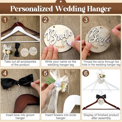 FillTouch 2 Pack Bride and Groom Wedding Hanger, Brown, White, Flower