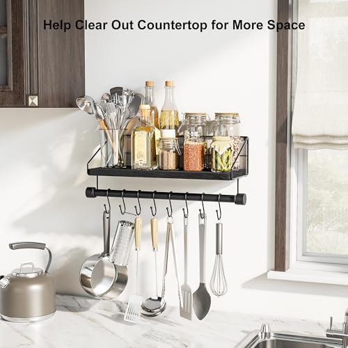 Alsonerbay Floating Shelf for Wall with Wooden Towel Bar, Black