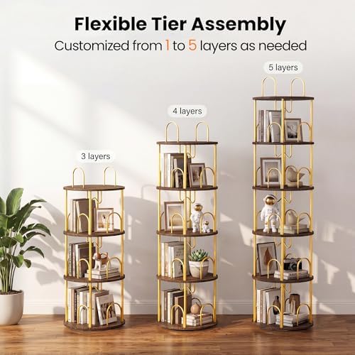 4 Tier Rotating Bookshelf, 360° Spinning Bookshelf Tower, Narrow Corner Book Shelf, Revolving Bookcase Corner Tall Book 
