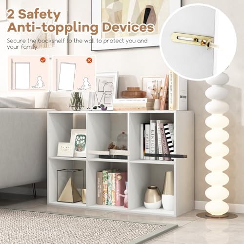 DORTALA 6 Cube Bookcase, Floor Standing Bookshelf with Open Back, Anti-Tipping Kits, Modern Storage Organizer Display Sh
