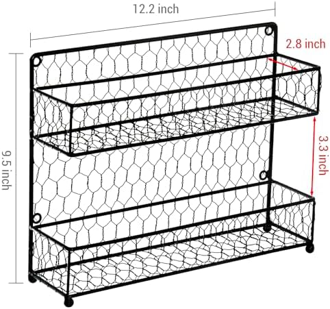 MyGift Spice Rack Wall Mount, Counter 2 Tier Spice Rack, over the Stove Seasoning Jar Storage Organizer, Black Metal Wir