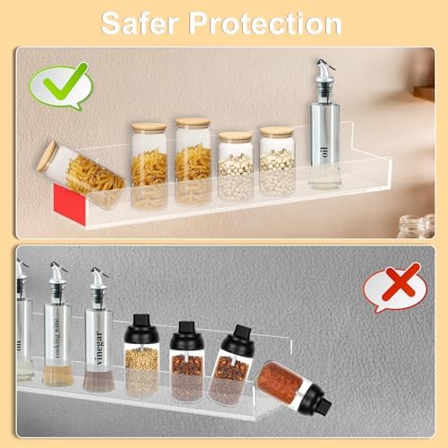 4-Pack Acrylic Spice Rack 15 Inch Wall Mount with Removable Guards