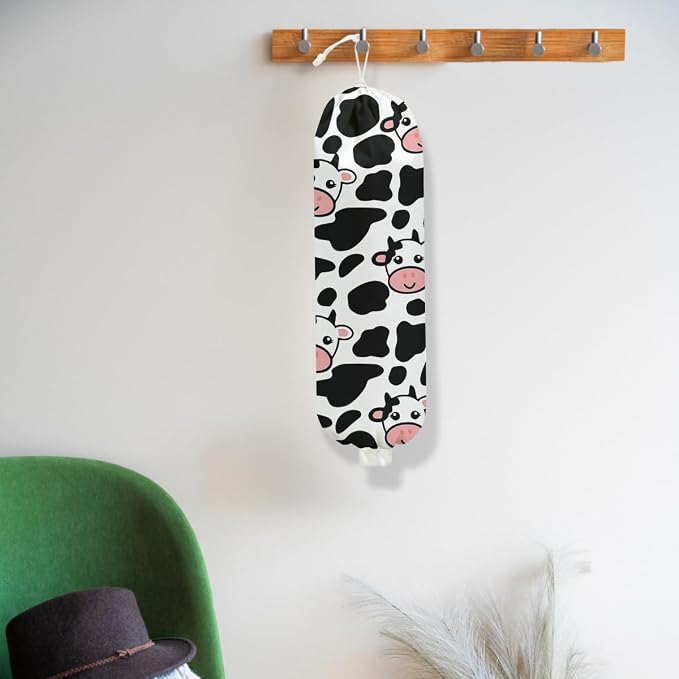 Cow Plastic Bag Holder, Grocery Bag Holder, Cute Cow Gifts for Women Mom | Wall Mount Plastic Bag Holders for Grocery Bags, Cows Washable Grocery Bags Storage Dispenser for Home Kitchen Pantry Decor