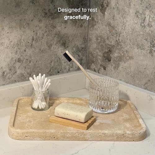 Travertine Stone Tray, Elegant Decorative Natural Marble Tray for Vanity, Bathroom, Kitchen and Home Decor, Pure Natural