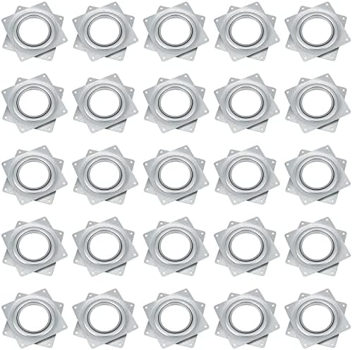 25 Pack 4 Inch Lazy Susan Hardware Kit, Zinc-Plated Swivel Plate, Square Rotating Bearing Turntable for Serving Trays, K
