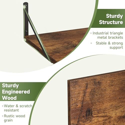 Heimlove 16W x 12D Deep Floating Shelves Set of 4 Rustic Brown