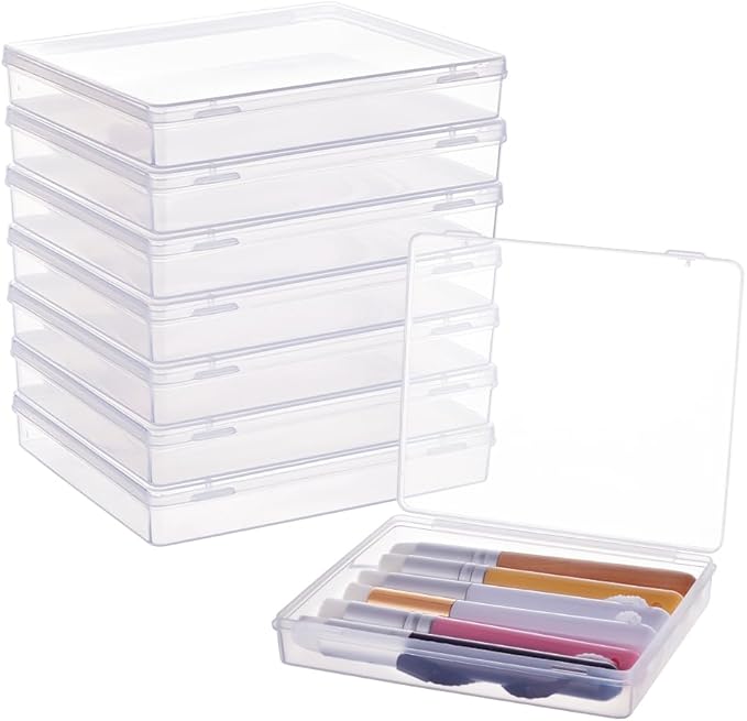 BENECREAT 8 Pack Rectangle Clear Plastic Bead Storage Containers Box Drawer Organizers with Lid for Earplugs Tiny Beads Dices and Other Small Craft Accessories - 4.72x3.9x0.78 Inches