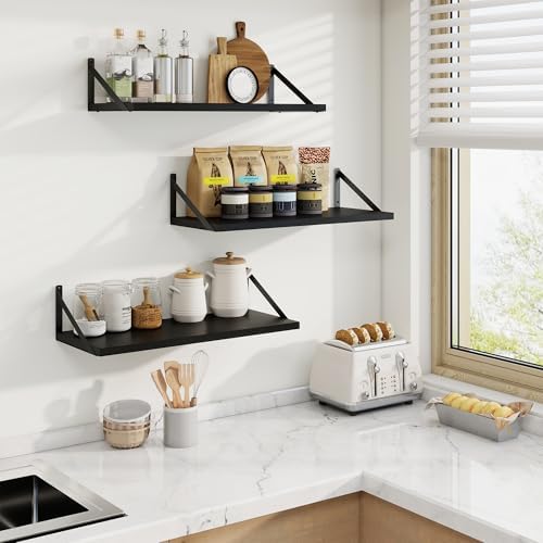 Axeman Deep Floating Shelves, 24'' x 10'' Black Wall Shelves Set of 2