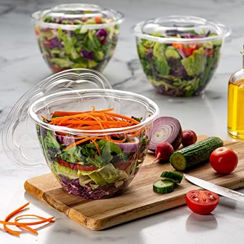 GUSTO [48 oz. - 50 Count Clear Plastic Salad Bowls with Lids, Disposable Salad Containers for Lunch - Perfect for Takeout, Salads, and Meal Prep (Formerly Comfy Package)