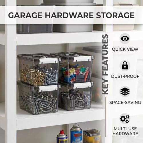 Clear Black Storage Bins with Lids 8 Pack, 5 Quart Stackable Plastic Storage Containers with Latching Lid, Transparent C