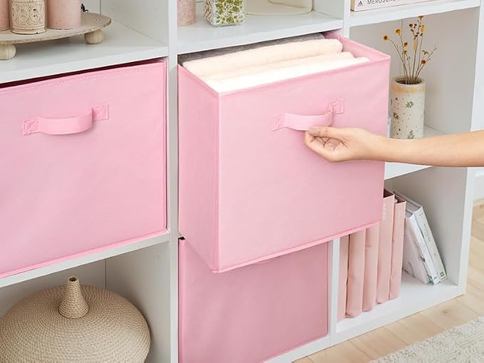 Cupic Cupid 13x13 Storage Cubes, 6 Pack Open Storage Bins with Handles, Storage Cube Organizer for Clothes and Toys, Collapsible Cube Bins for Closet, Shelves, Offices, Pink