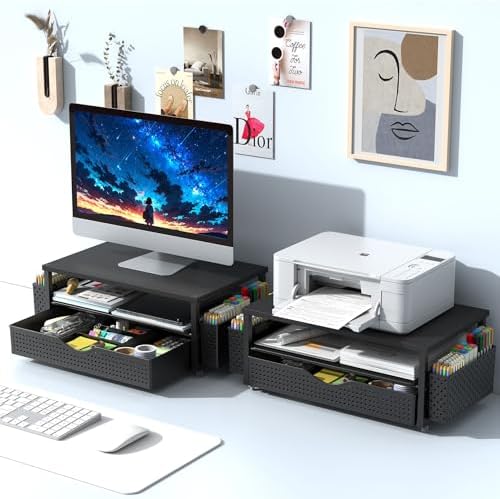 Spacrea Computer Monitor Stand with Drawer and 2 Pen Holders, Black