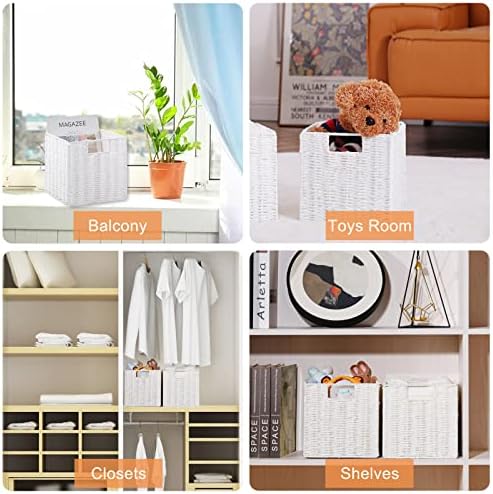 Vagusicc Wicker Storage Basket, Set of 2 Hand-Woven Wicker Baskets for Organizing, Foldable Cube Storage Basket Bins, 13