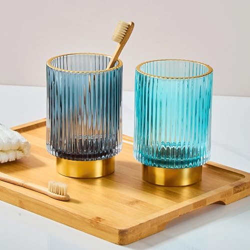 Makeup Brush Holder Organizer,Toothbrush Holders,Desk Pen Pencil Holder,Multifunctional Vintage Glass Brush Cup(A3-24-US