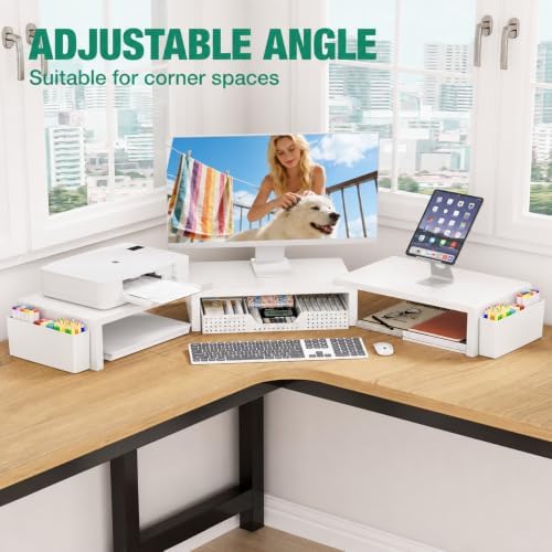 OPNICE Desk Organizer and Accessories, Computer Monitor Stand Riser with Drawer and 2 Pen Holders, Laptop Stand, Office 