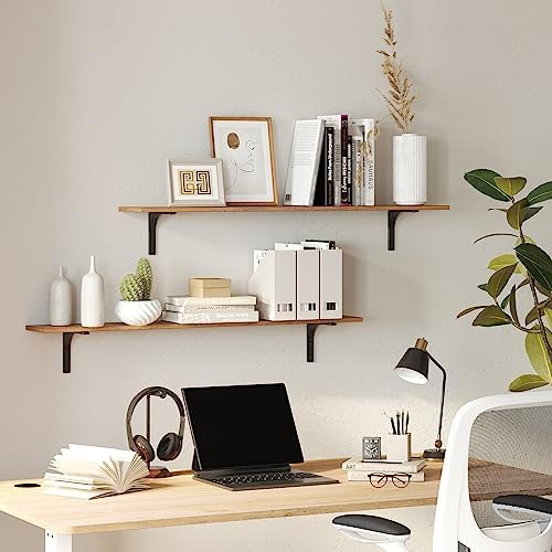 DINZI LVJ Long Wall Shelves, 55.1Inch Wooden Wall Mounted Shelves, Set of 2