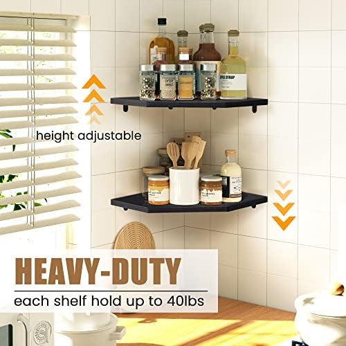 Fun Memories Corner Shelf Wall Mount, Floating Corner Shelves, Set of 4 Corner Wall Shelf Organizer, Rustic Wood Wall St