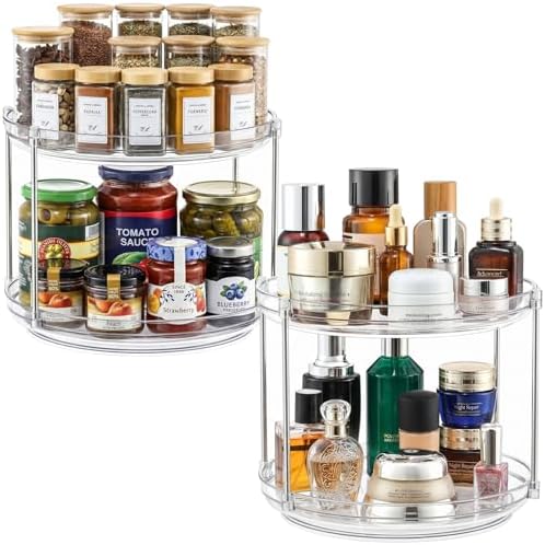 2 Set 2 Tier Clear Acrylic Lazy Susans, Non-Skid Turntable Organizer, 10''