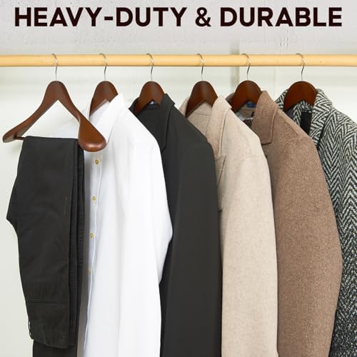 Coat Hanger, 6 Pack Heavy Duty Wooden Hangers with Extra Wide Shoulder, 17.5" Luxury Suit Hanger for Closet, Walnut with 360 Swivel Hook & Strong Pant Bar