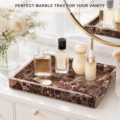 Marble Bathroom Tray for Countertop & Home Decor, Natural Decorative Marble Tray for Jewelry & Perfume Organizer, Luxury