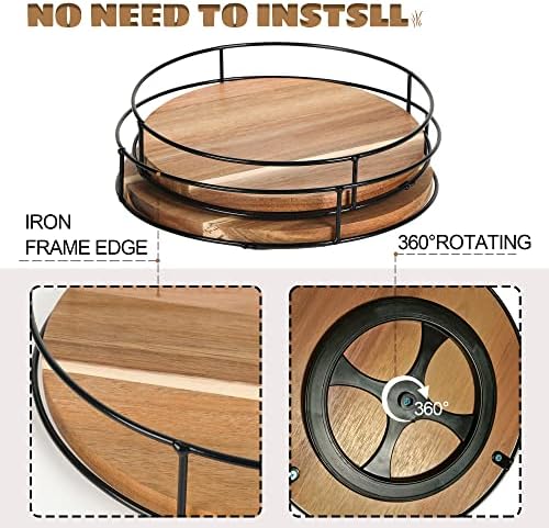 [ 2 Pack ] 9" & 10" Acacia Wood Lazy Susan Organizers with Steel Sides