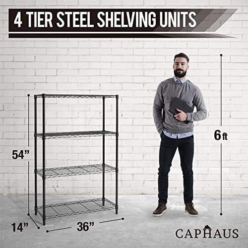 CAPHAUS 4-Tier Adjustable Height Wire Shelving Unit, Wire Rack Shelving, Metal Steel Storage Shelves, Garage Shelving St