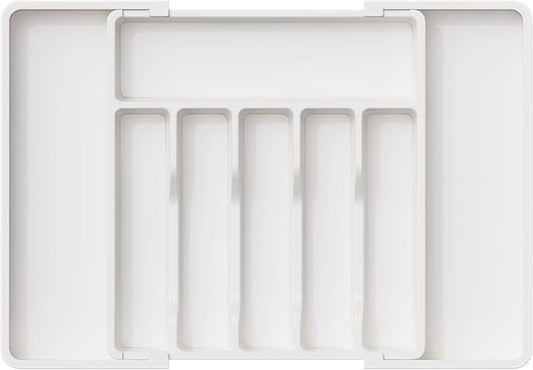 Lifewit Extra Large Silverware Drawer Organizer, Expandable Utensil Tray for Kitchen, BPA Free Flatware and Cutlery Holder, Adjustable Plastic Storage for Spoons Forks Knives, 13-22 x 15, White