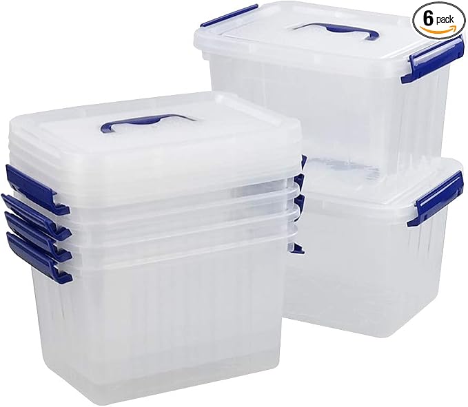Clear Storage Box with Lid, 6 Liter Small Plastic Box Bins Set of 6