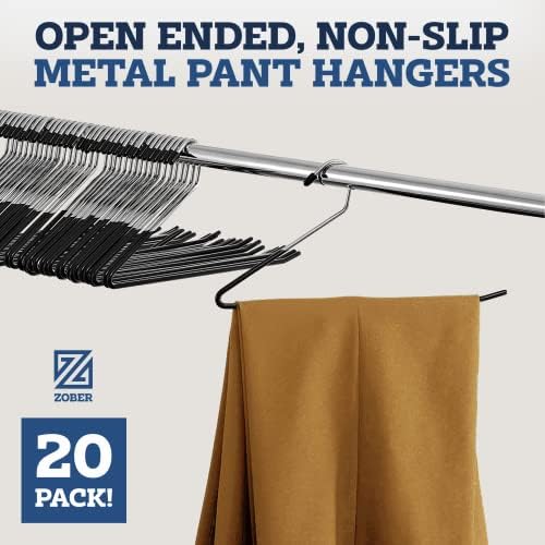 Zober Pants Hangers Non Slip - Open Ended Pants and Jean Hangers for Closet - Space Saving Clothes Hanger - Strong, Durable, Metal Pant Hangers (Black 2O Pack) (Pack of 2)