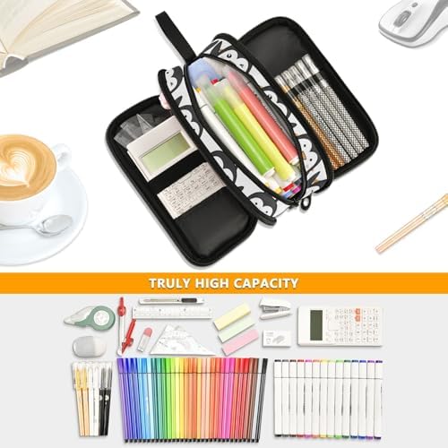 Cute Penguin Pencil Case Box Boys Girls Large Pencil Pouch with Zipper Compartments Big Capacity Stationery Pen Bag Organizer for Kids Teens Adults School