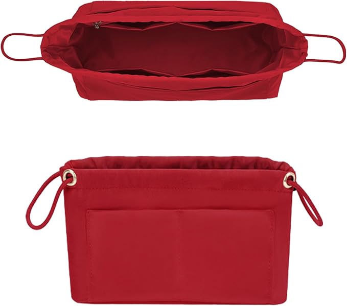 GIVLEFLY Purse Organizer Insert for Tote Bag, Satin Fabric Handbag Organizer with Multiple Pockets, Drawstring Bag Organizer Insert, Lightweight Bag Insert
