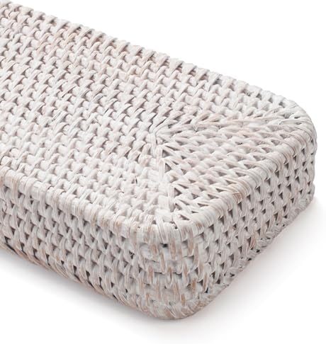 Rattan Bathroom Vanity Trays Toilet Tank Baskets Long Narrow Hand Towel Storage Basket for Storage, Decorative (Whitewas