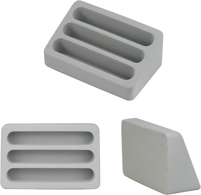 FREELOVE Desktop Card Holder, Concrete, Handmade, 3 Stair 3 Slots, Fits 30-50 Business Cards, Stone Weighted, Smooth Finish, Eva Base, Office Desk Organizer (Grey, Small)