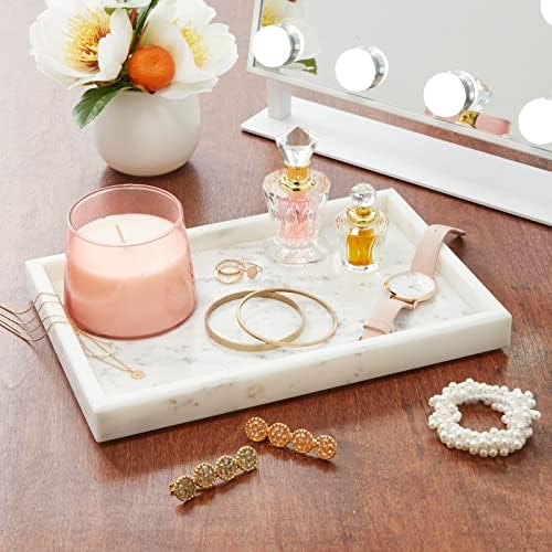 Juvale Large Marble Vanity Tray - Jewelry & Cosmetic Organizer with Drawer Organizer - Bathroom Display with Soap Tray -