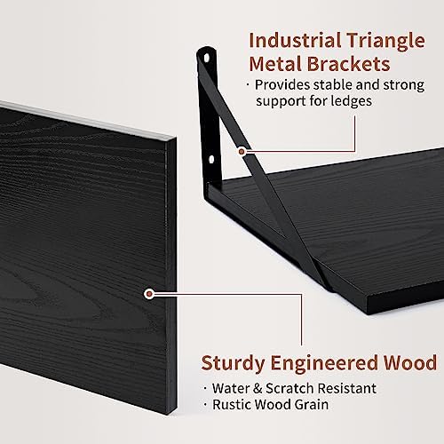 Axeman Deep Floating Shelves for Wall, 16W x 12D Black Floating Shelves Set of 2, 12 Inch Deep Large Wall Mounted Shelve