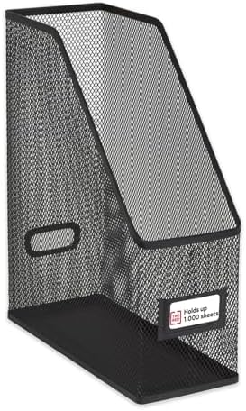 Staples TRU RED Metal Magazine File Organizer, Black - Top - Loading Desktop File Holder with Handle, Holds Up to 1000 Sheets