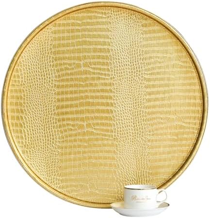 HofferRuffer Round Serving Tray 20'', Elegant Faux Leather Circle Ottoman Table Tray, Serve Tea Coffee Breakfast in Bedr
