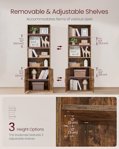 VASAGLE 6-Tier Bookshelf with Doors, 23.6 x 9.4 x 68.9 Inches