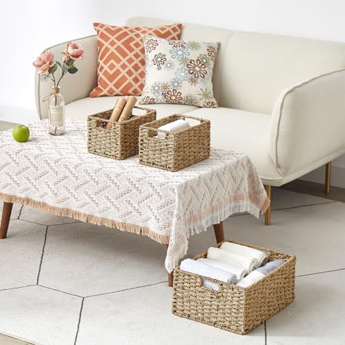 Vagusicc Wicker Basket, Seagrass Wicker Storage Basket with Built-in Handles, Baskets for Organizing, 15'' Large Storage