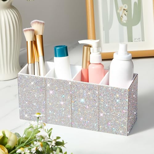Rhinestone Desk Organizer, White Pen Makeup Brush Holder