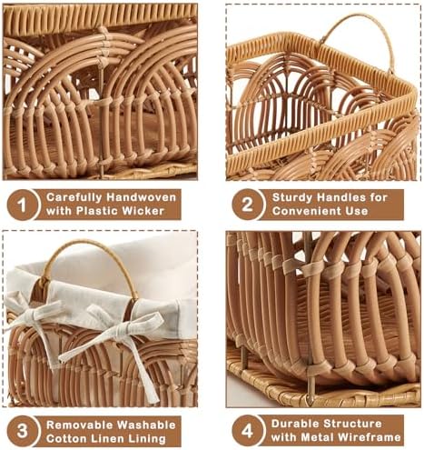 2PCS Plastic Wicker Storage Baskets Set Handmade Woven Boxes