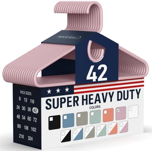 Super Heavy Duty Clothes Hangers 42 Pack – Made in the USA - 10lb Capacity, Thick Plastic Hangers for Pants, Coats, Jackets, Jeans and Adult Clothing – Pink