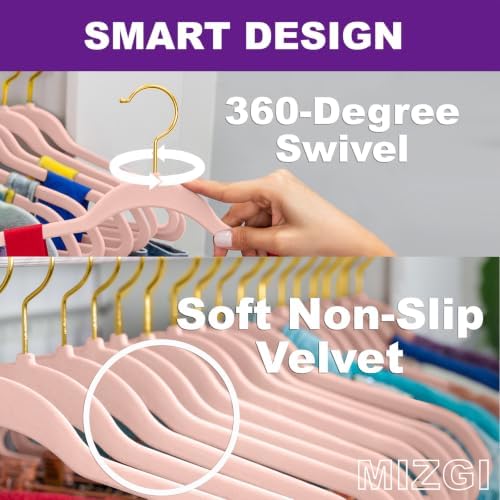 MIZGI Blush Pink Velvet Hangers 60 Pack,Premium Gold Clothes Hangers Non-Slip Felt Hangers,Sturdy Pink Hangers Heavy Duty Coat Hangers,Durable Suit Hangers for Space Saving, No Hanger Marks