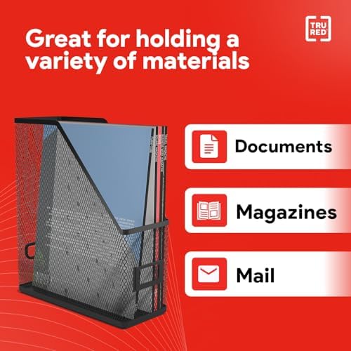 Staples TRU RED Metal Magazine File Organizer, Black - Top - Loading Desktop File Holder with Handle, Holds Up to 1000 Sheets