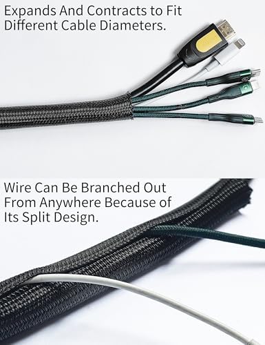 Cable Management Split Wire Loom Sleeve - Cord Hider & Protector for Desk, Pet Chew Proof, Wire Cover Organizer, Flexibl