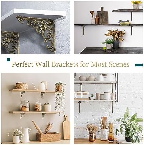 Lounsweer 4 Pcs Shelf Brackets, 8 Inch Antique Brass Wall Mounted,Classic