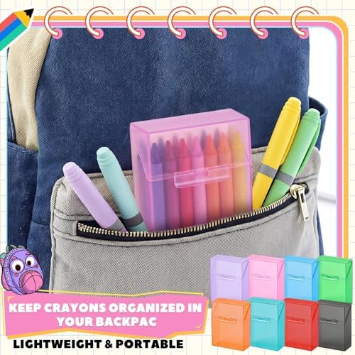Clabby 8 Pcs Clear Plastic Crayon Boxes Hold 24 Count, Colorful