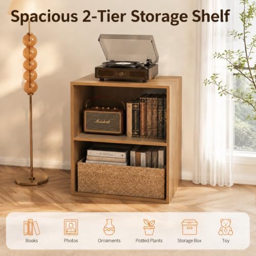 POWERSTONE 2 Tier Bookshelf, Cube Open Bookcase, 2PCS Natural