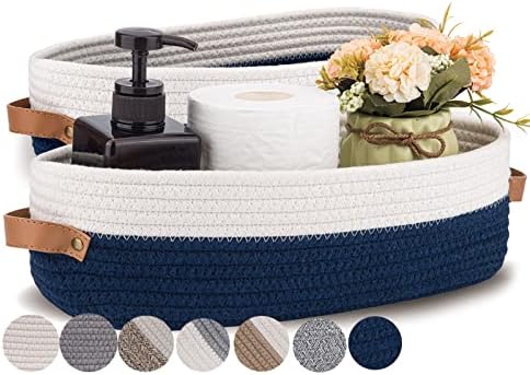 Set of 2 Toilet Basket,Woven Storage Basket for Toilet Tank Top Farmhouse Home Decor Organizing Baskets 13"x5.9"x4" Navy
