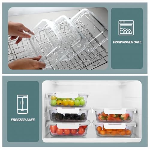 KOMUEE 30 oz 5 Pack Glass Meal Prep Containers 2 Compartments, White